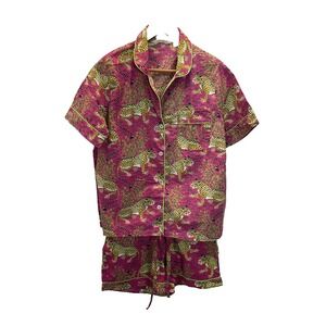 Print Fresh Pajama Set Womens Small Pink Bagheera Leopard 100% Organic Cotton